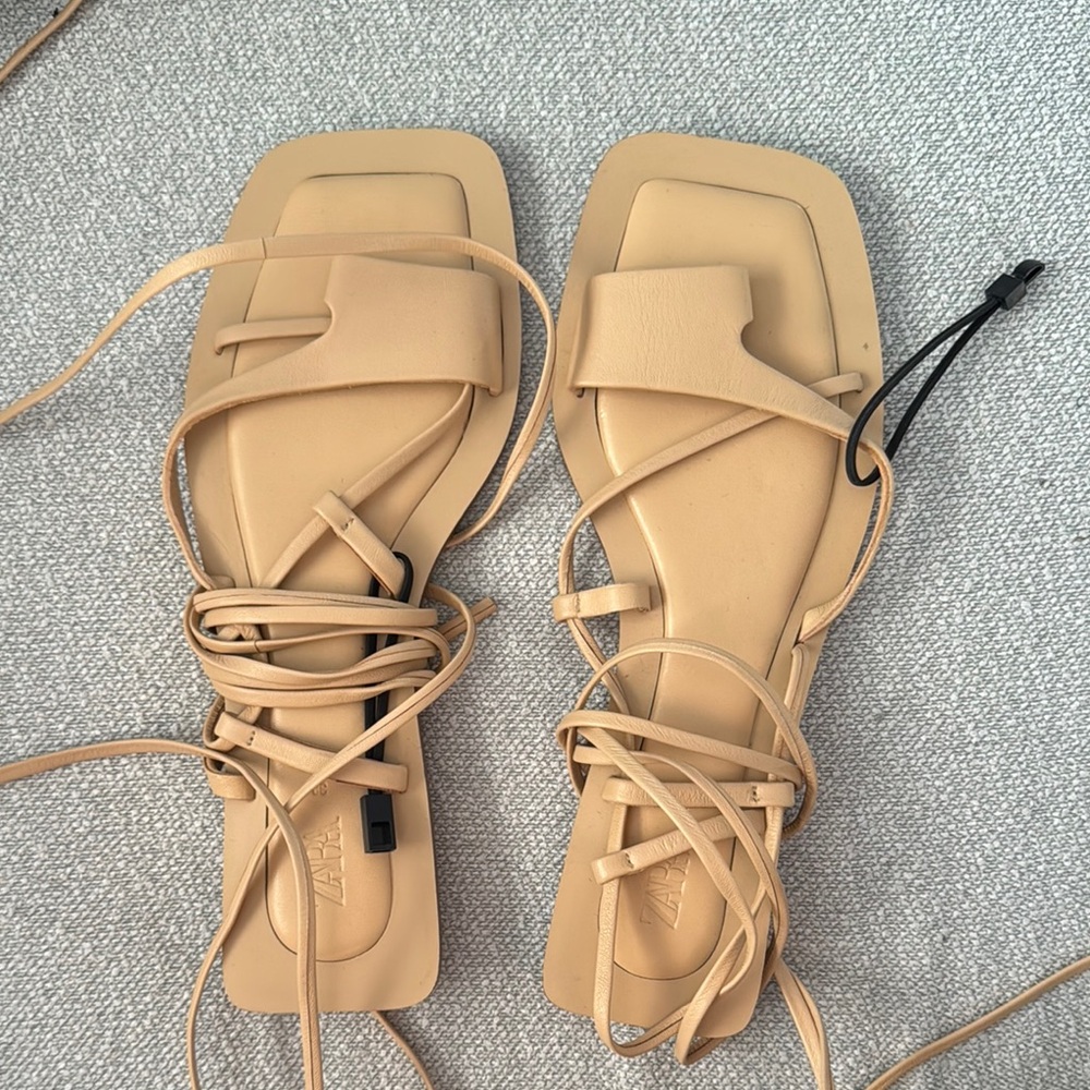 Zara Tan Gladiator Sandals with Crisscross Straps